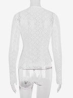 Blouse For Women White Lace Jewel Neck Clothes Sexy Cut Out Lace Long Sleeves Tops