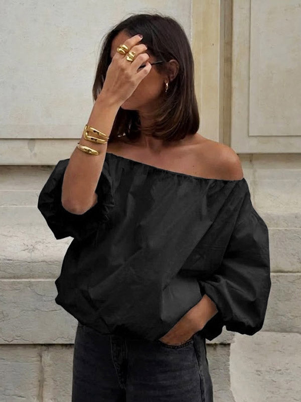 Blouse For Women White Off-The-Shoulder Elegant Long Sleeves Cotton Tops