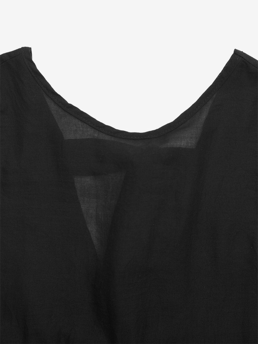 Women Sleeveless Round Neck White Floral Embroidery Back Tie Peplum Tank Top