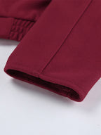 Burgundy Wine Red Minimal Collar Full Zip Elastic Cuff Waist Short Bomber Jacket