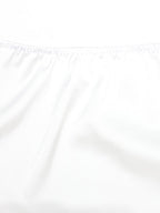 White Satin Halter Deep V Crop Top Black Lace Trim High Slit Maxi Skirt 2 Piece Set