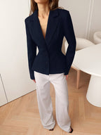 Women Peplum Waist Blazer Notched Lapel Single Breasted Fitted Office Suit Jacket