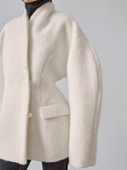 Women Stand Collar Batwing Oversleeve Cinched Waist Wool Blend Peplum Coat
