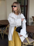 Women Oversized Lapel Double Breasted Mid Length Loose Trench Coat Jacket