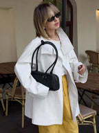 Women Oversized Lapel Double Breasted Mid Length Loose Trench Coat Jacket