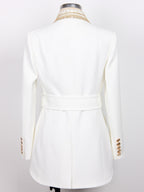 Women Gold Beaded Shawl Lapel Double Breasted Long Sleeve Blazer Jacket