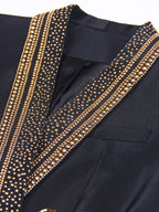 Women Gold Beaded Shawl Lapel Double Breasted Long Sleeve Blazer Jacket