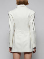 Women Notched Lapel Rhinestone Chain Cutout Mini Blazer Dress