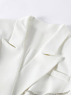 Women Notched Lapel Rhinestone Chain Cutout Mini Blazer Dress