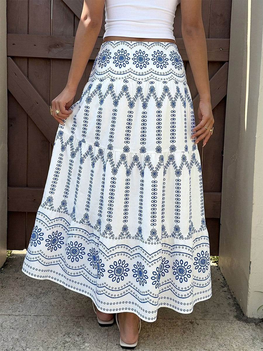 Skirts Blue Natural Waist Bohemian Clothes Summer Long Women's Bottoms