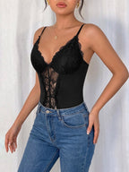 Sleeveless Bodysuit Black Cut Out Backless Straps Neck Sexy Top For Women