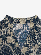 Blouse For Women Deep Blue Printed Stand Collar Chic Sleeveless Tops