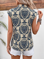 Blouse For Women Deep Blue Printed Stand Collar Chic Sleeveless Tops