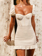 Date Night Dresses Mini Short Sleeves Raglan Sleeve Sexy Apricot Dress