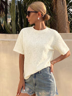 Short Sleeves Tees Light Apricot Jewel Neck Women T Shirt