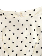Cream White Black Dot Square Neck Fitted Waist Ruffle Hem Satin Top