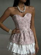 Corset Tops Black Sexy Lace-up Strapless Jacquard Corset Top Peplum Bustier