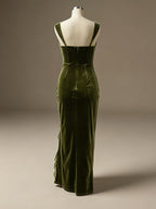 Party Dress Maxi Velvet Green Spaghetti Strap Neck Irregular Sexy Semi Formal Bodycon Dress