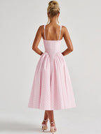Date Night Dresses Maxi Plaid Straps Square Neck Swing Sweet Red Dress