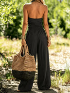 Two Piece Sets Olive Bohemian Cowl Neck Sleeveless Tank Wide Leg Pant Set