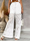 Pants White High Waist Floral Lace Wide Leg Pants Trousers