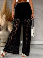 Pants White High Waist Floral Lace Wide Leg Pants Trousers