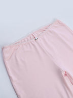 Two Piece Sets Pink Lace Strapless Tube Top Lace Trim High Waist Capri Leggings Set