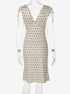 Two Piece Sets Polka Dot Apricot V-Neck Short Sleeves V Neck Tie Strap Cami Top Midi Skirt Set