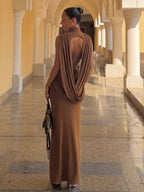 Party Dress Maxi Bronze High Collar Sleeveless Slim Fit Bodycon Sexy Semi Formal Dress