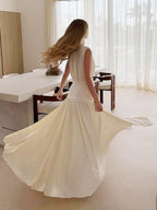 Vacation Dresses Pleated Sleeveless Deep V Wrap Ruched Pleated Flowy Maxi Dress