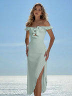 Date Night Dresses Maxi Ruffles Off Shoulder Elegant Mint Green Bodycon Dress