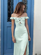 Date Night Dresses Maxi Ruffles Off Shoulder Elegant Mint Green Bodycon Dress