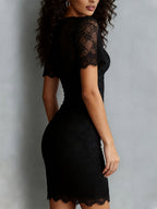 Date Night Dresses Mini Lace Short Sleeves V-Neck Sexy Light Brown Dress