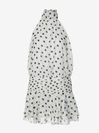 Date Night Dresses Mini Backless Halter Polka Dot High Collar Chic White Chiffon Dress
