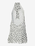 Date Night Dresses Mini Backless Halter Polka Dot High Collar Chic White Chiffon Dress