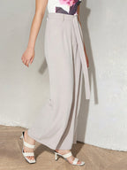 High Waist Tie Belt Wide Leg Palazzo Pants Pleated Loose Casual Trousers