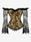 Off Shoulder Floral Lace Long Sleeve Overbust Corset Plus Size Front Hook Back Lace Up Waist Trainer