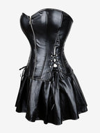 Strapless Sweetheart Faux Leather Corset Mini Dress Side Lace Up Club Outfit