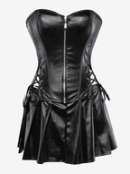 Strapless Sweetheart Faux Leather Corset Mini Dress Side Lace Up Club Outfit