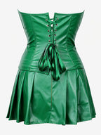 Strapless Sweetheart Faux Leather Corset Mini Dress Side Lace Up Club Outfit