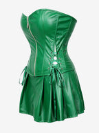 Strapless Sweetheart Faux Leather Corset Mini Dress Side Lace Up Club Outfit