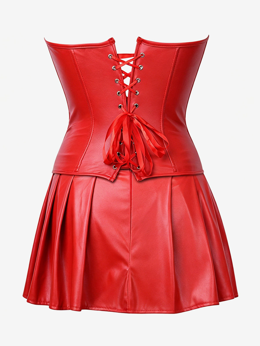 Strapless Sweetheart Faux Leather Corset Mini Dress Side Lace Up Club Outfit