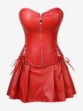 Strapless Sweetheart Faux Leather Corset Mini Dress Side Lace Up Club Outfit