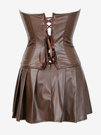 Strapless Sweetheart Faux Leather Corset Mini Dress Side Lace Up Club Outfit