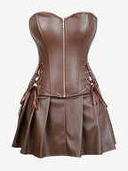 Strapless Sweetheart Faux Leather Corset Mini Dress Side Lace Up Club Outfit