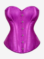Sweetheart Strapless Satin Overbust Corset Front Button Back Lace Up Body Shaper