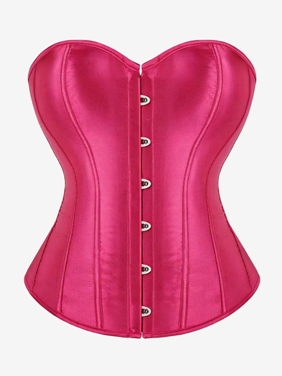 Sweetheart Strapless Satin Overbust Corset Front Button Back Lace Up Body Shaper
