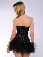Strapless Sweetheart Sheer Lace Overbust Corset Front Hook Back Lace Up