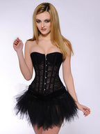 Strapless Sweetheart Sheer Lace Overbust Corset Front Hook Back Lace Up