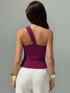 One Shoulder 3D Floral Ruched Asymmetrical Hem Sleeveless Top